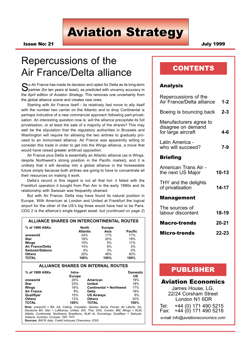 July 1999 Repercussions of the Air France/Delta Alliance CONTENTS