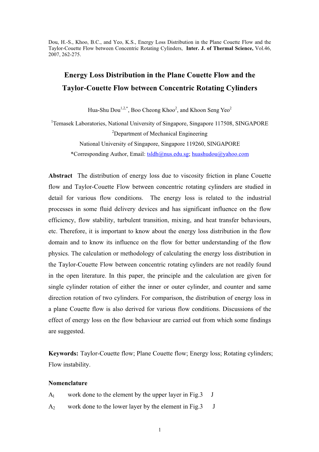 Energy Loss Distribution in the Plane Couette Flow and the Taylor-Couette Flow Between Concentric Rotating Cylinders, Inter