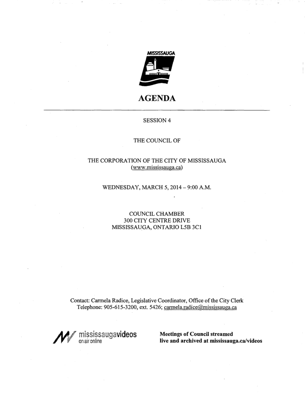 Council Agenda – March 5, 2014