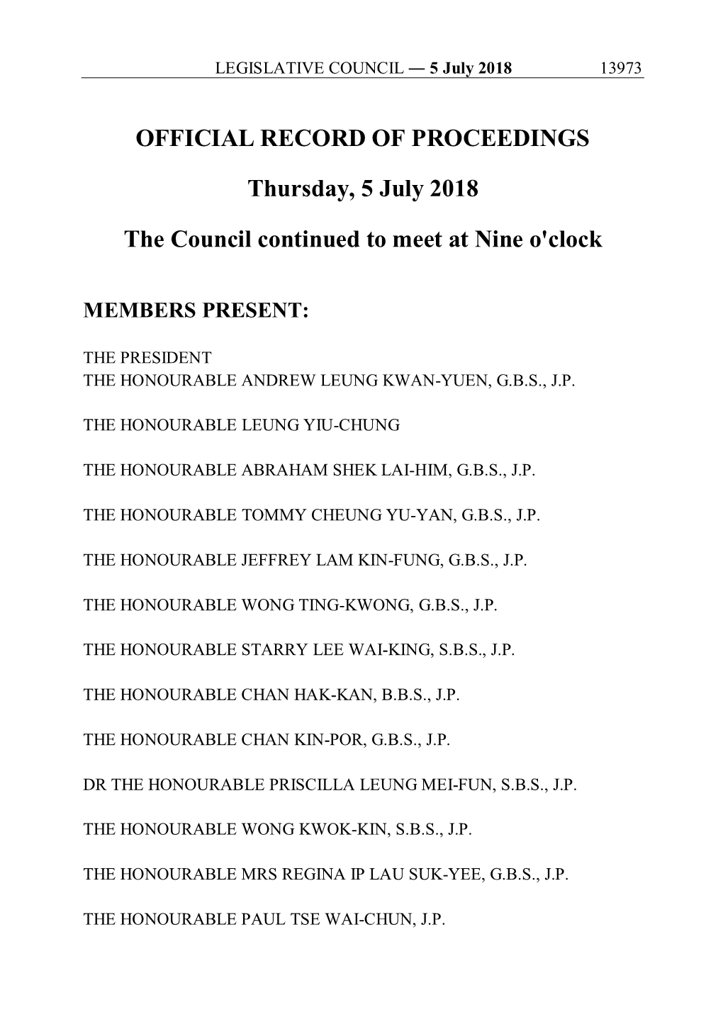 OFFICIAL RECORD of PROCEEDINGS Thursday, 5 July