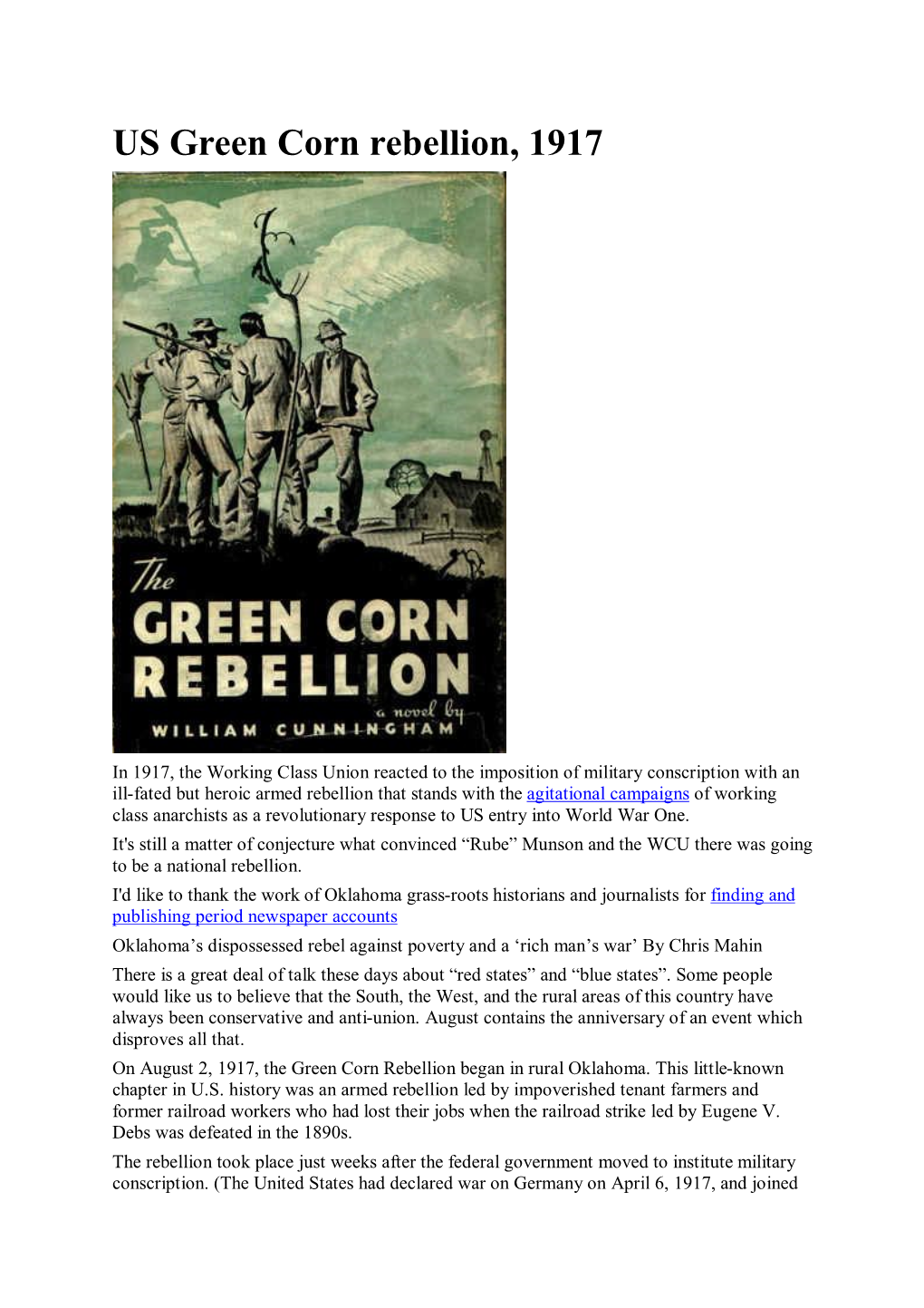 US Green Corn Rebellion, 1917