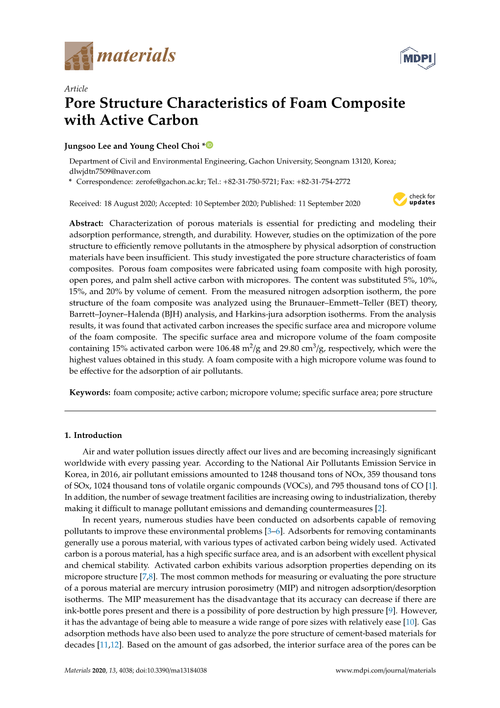 Pore Structure Characteristics of Foam Composite with Active Carbon