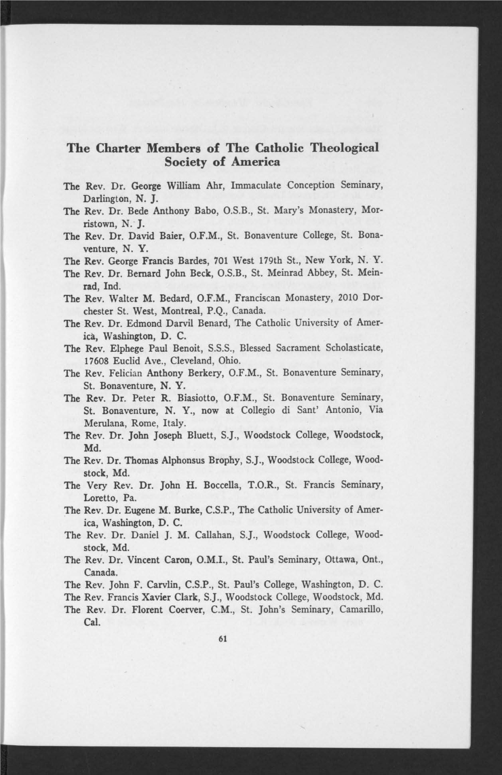 The Charter Members of the Catholic Theological Society of America