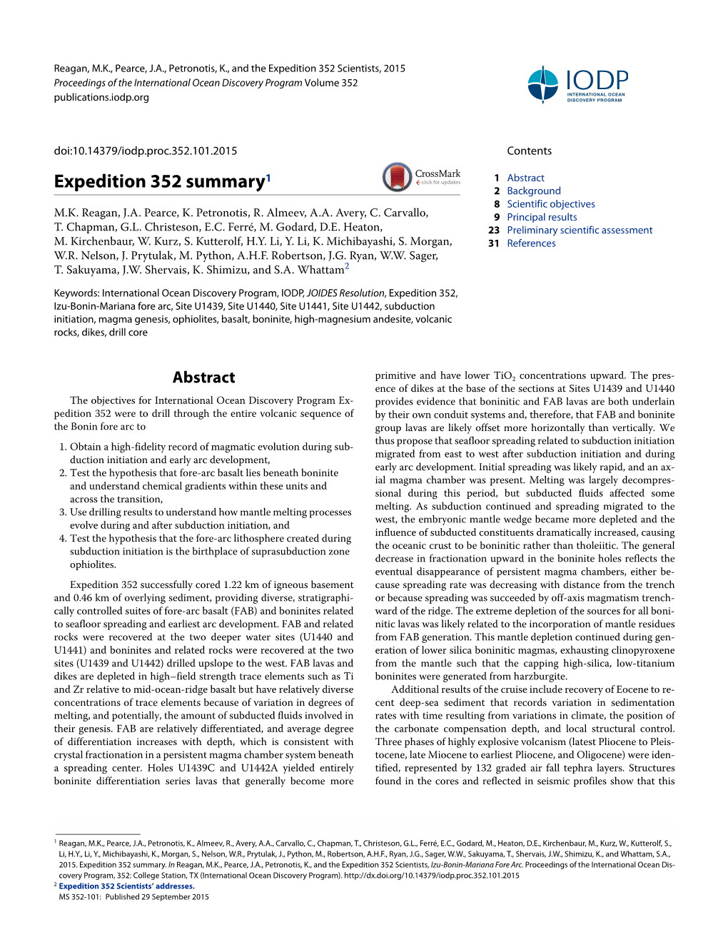 Expedition 352 Summary 2 Background 8 Scientific Objectives M.K