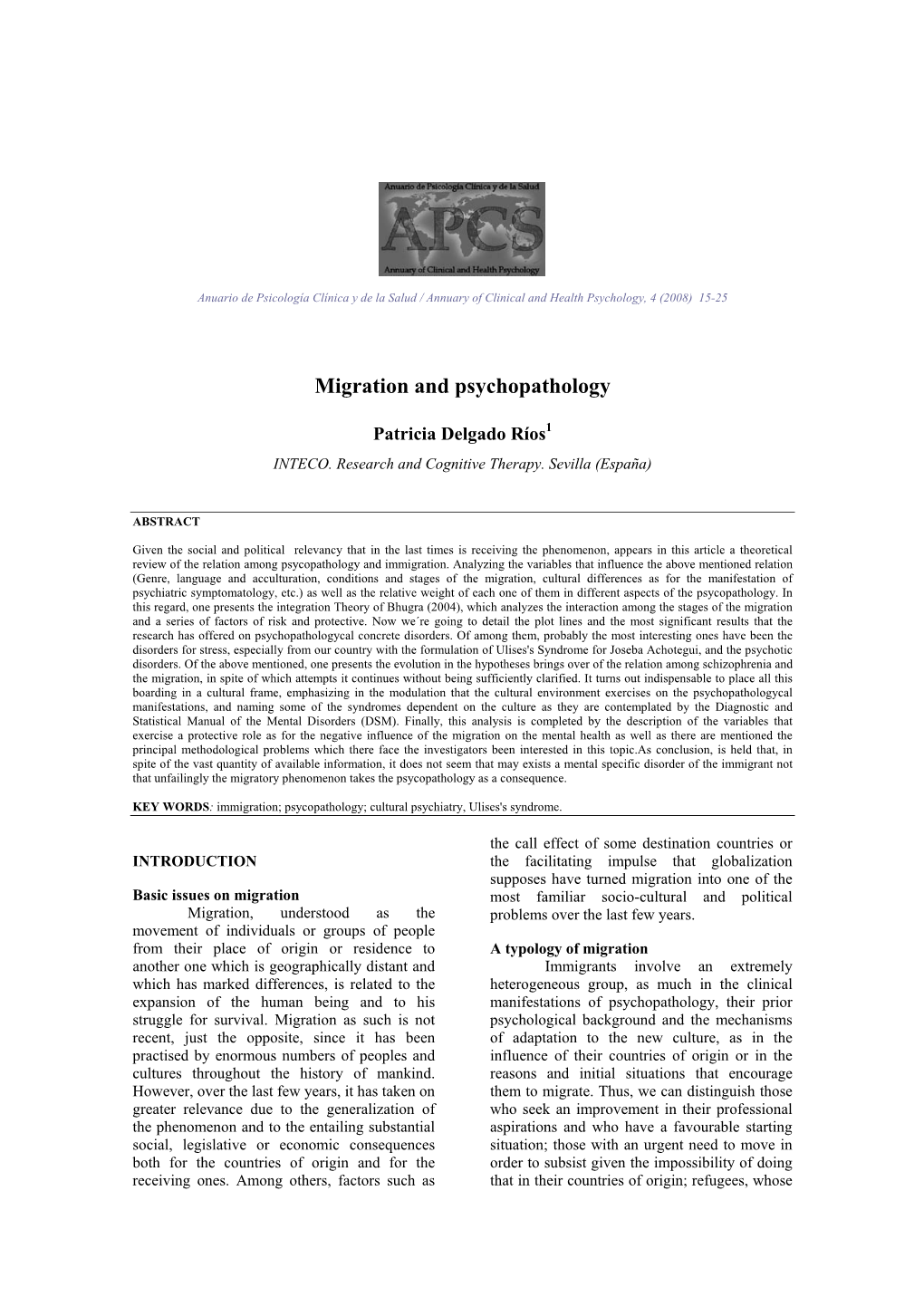 Migration and Psychopathology