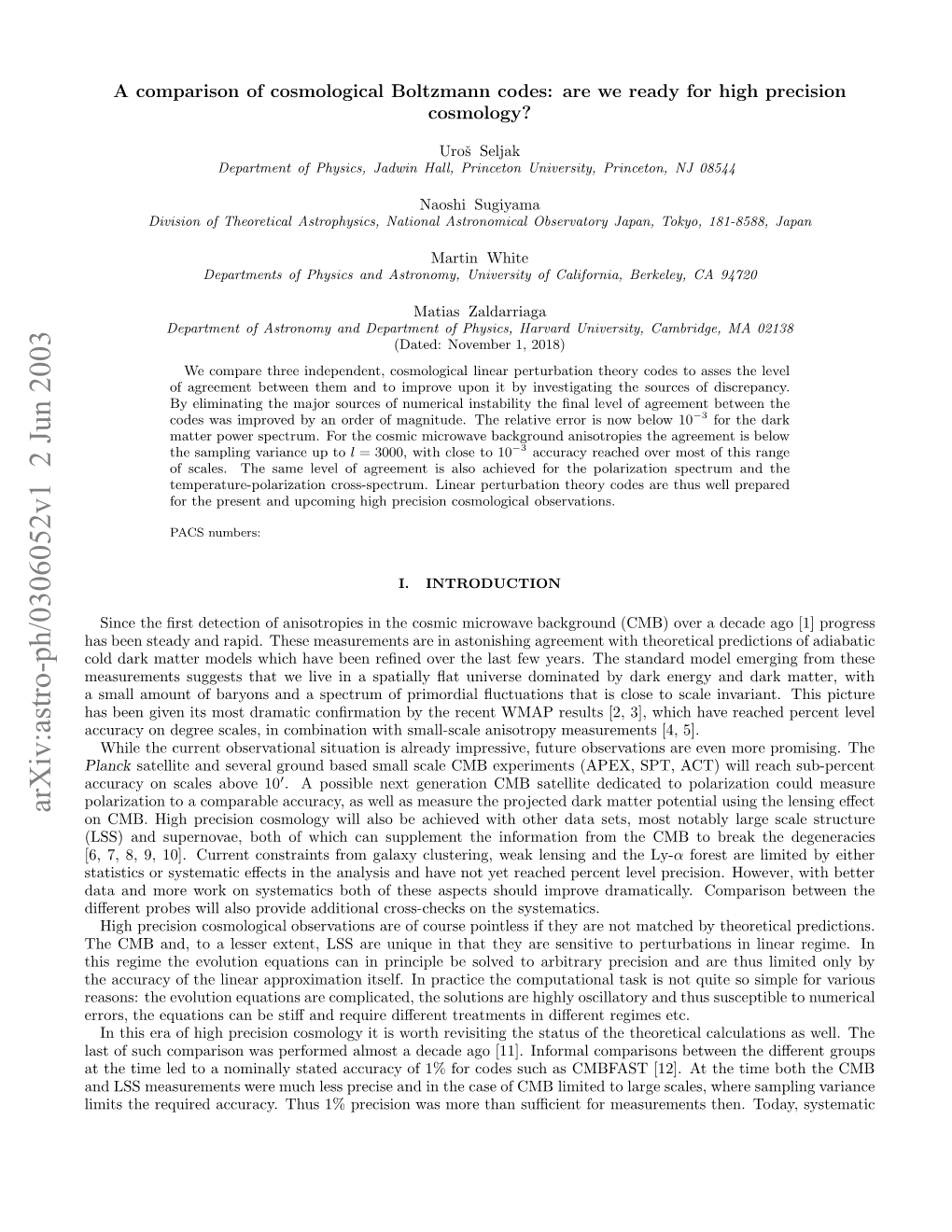 A Comparison of Cosmological Boltzmann Codes: Are We Ready for High Precision Cosmology?