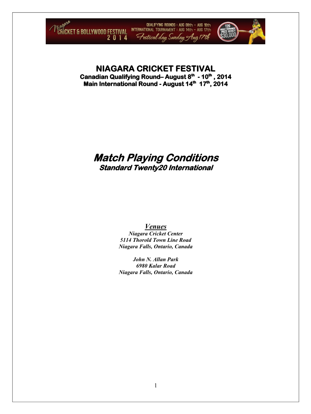 Playing Conditions Standard Twenty20 International