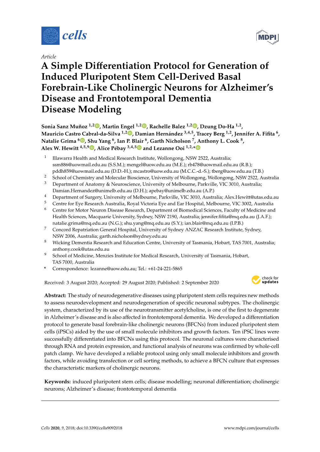 A Simple Differentiation Protocol for Generation of Induced Pluripotent Stem Cell-Derived Basal Forebrain-Like Cholinergic Neuro