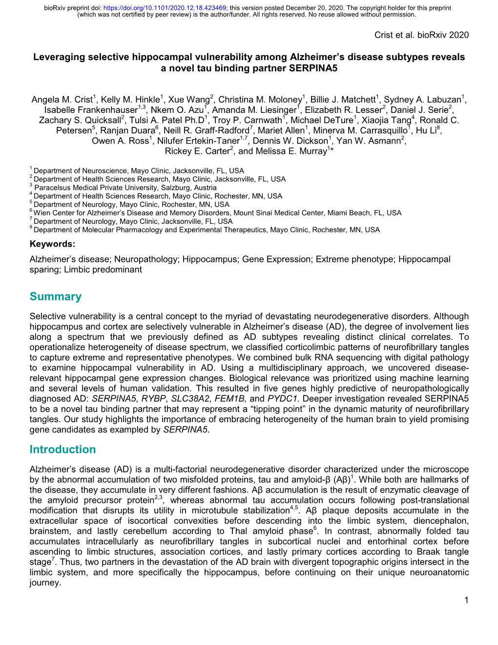 Leveraging Selective Hippocampal Vulnerability Among Alzheimer's