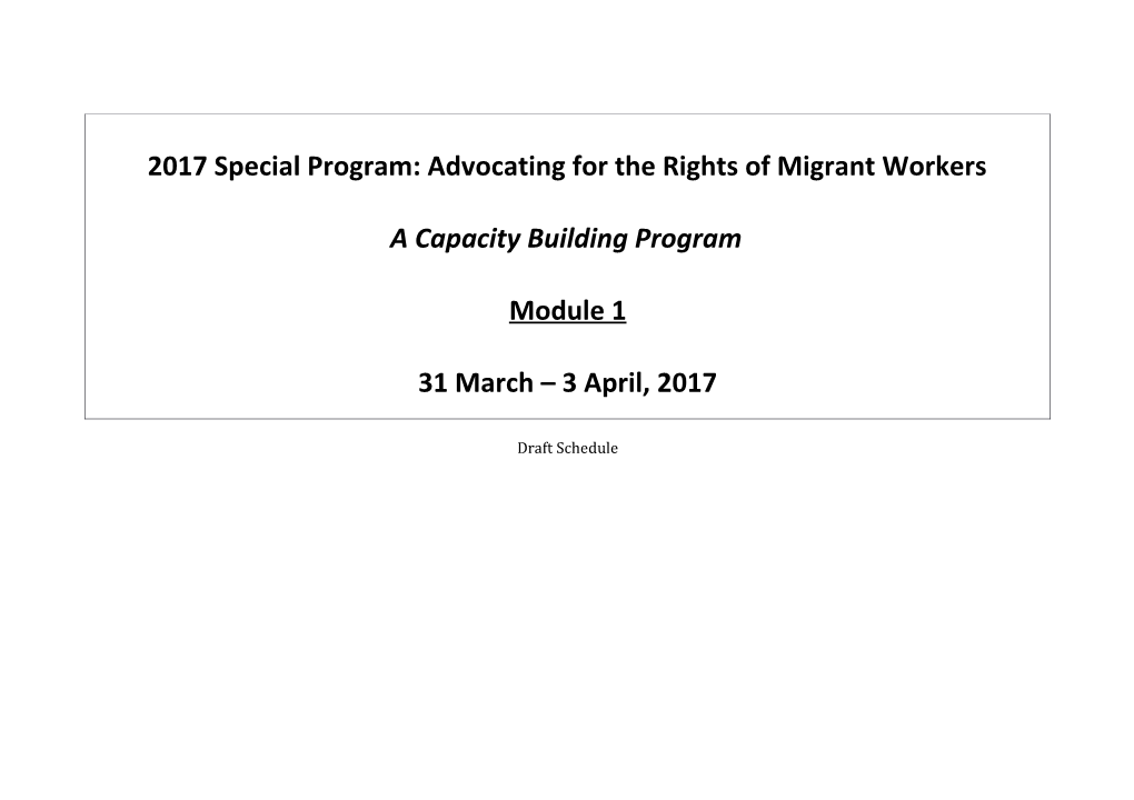 2017 Special Program: Advocating for the Rights of Migrant Workers