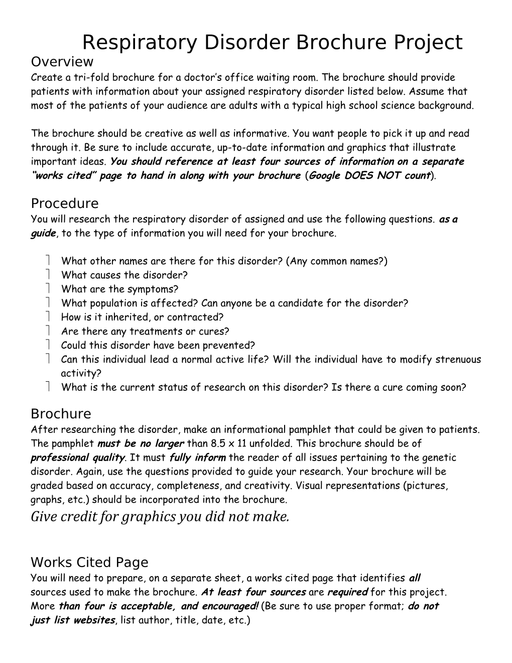 Respiratory Disorder Brochure Project