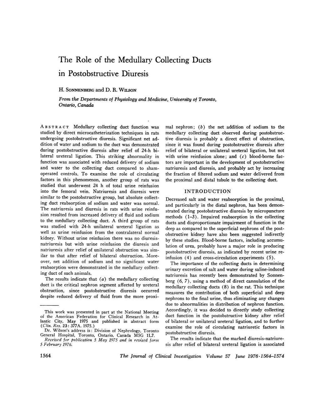 The Role of the Medullary Collecting Ducts in Postobstructive Diuresis