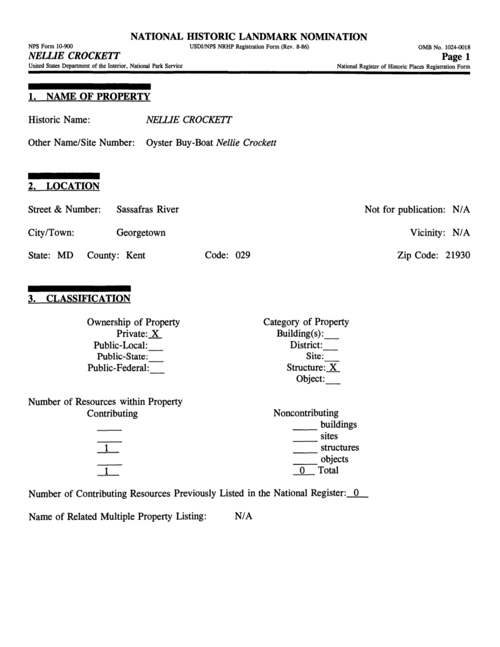 NELLIE CROCKETT Page 1 United States Department of the Interior, National Park Service National Register of Historic Places Registration Form