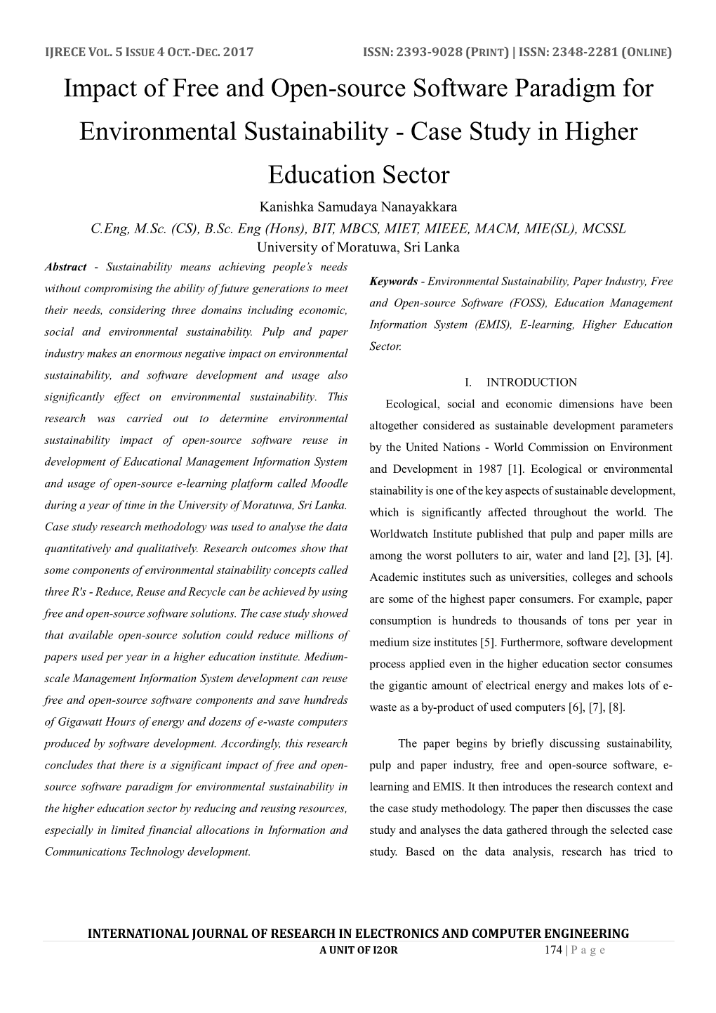 Case Study in Higher Education Sector Kanishka Samudaya Nanayakkara C.Eng, M.Sc