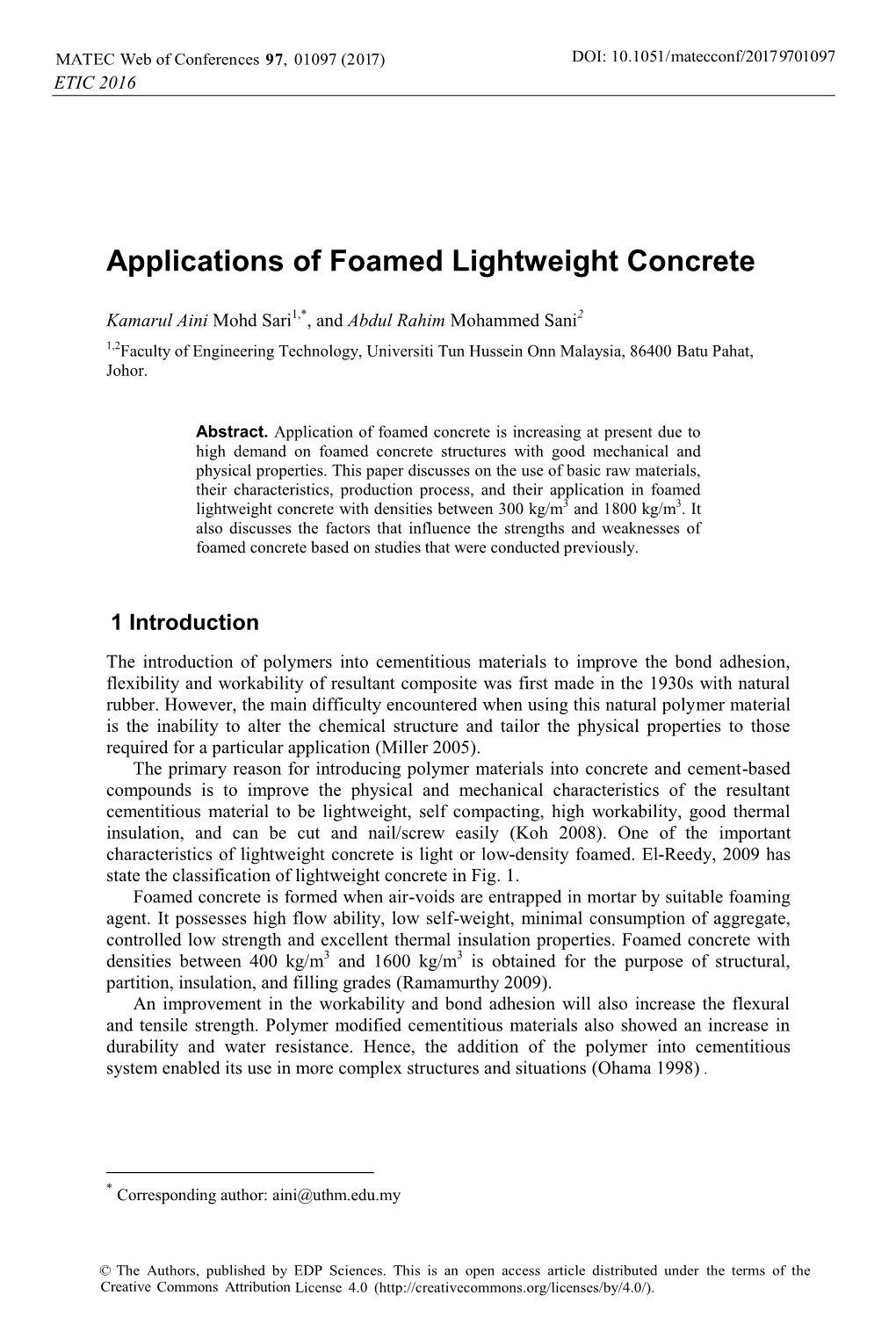 Applications of Foamed Lightweight Concrete