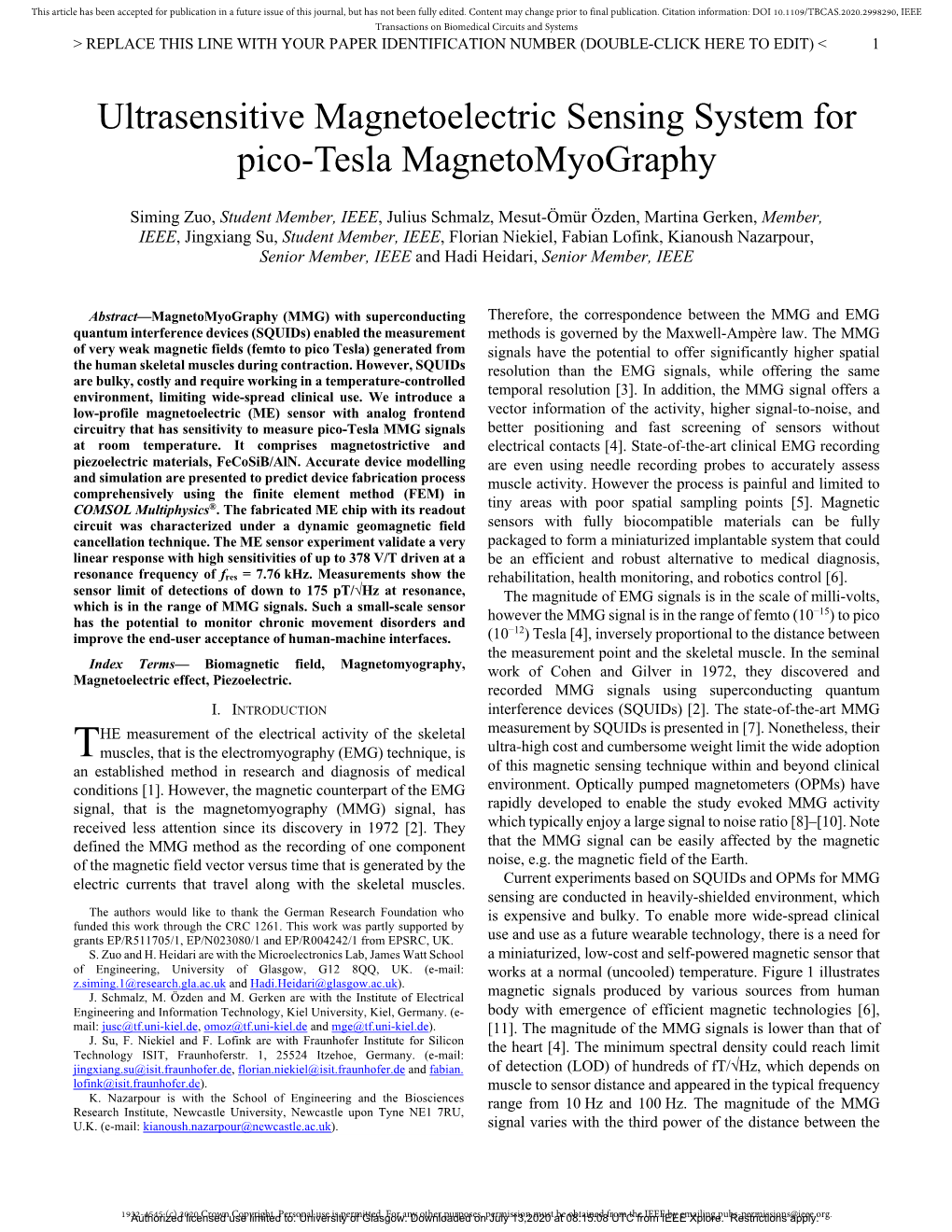 Ultrasensitive Magnetoelectric Sensing System for Pico-Tesla Magnetomyography