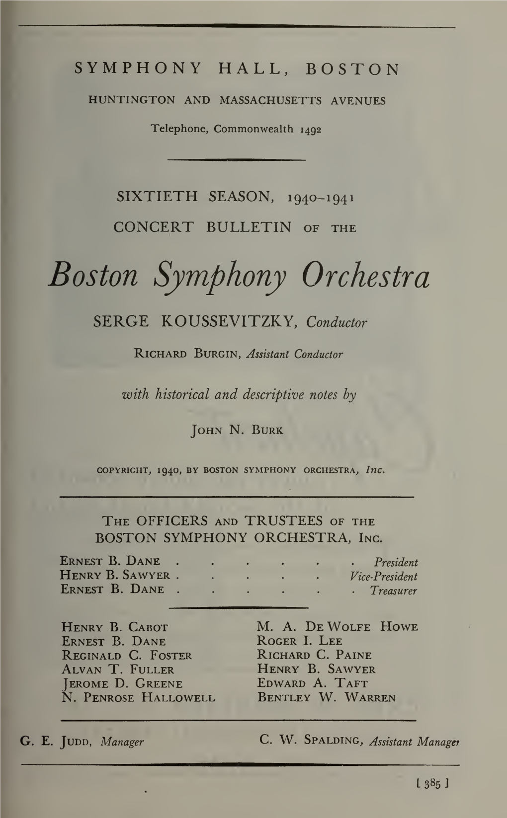 Boston Symphony Orchestra Concert Programs, Season 60,1940-1941