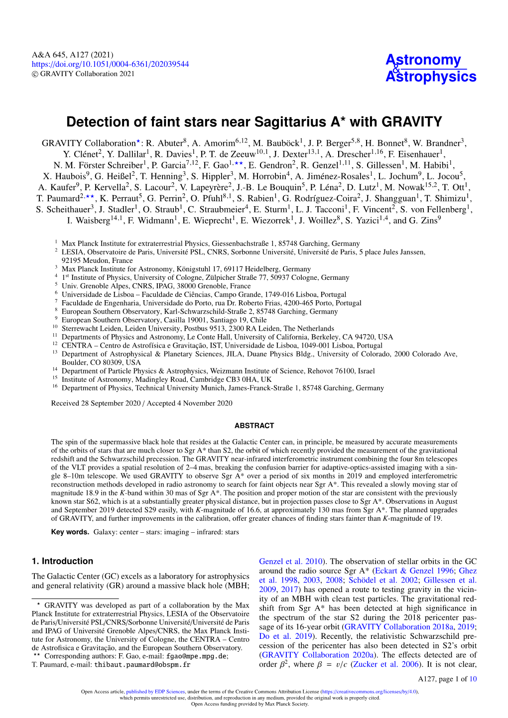 Detection of Faint Stars Near Sagittarius A* with GRAVITY GRAVITY Collaboration?: R
