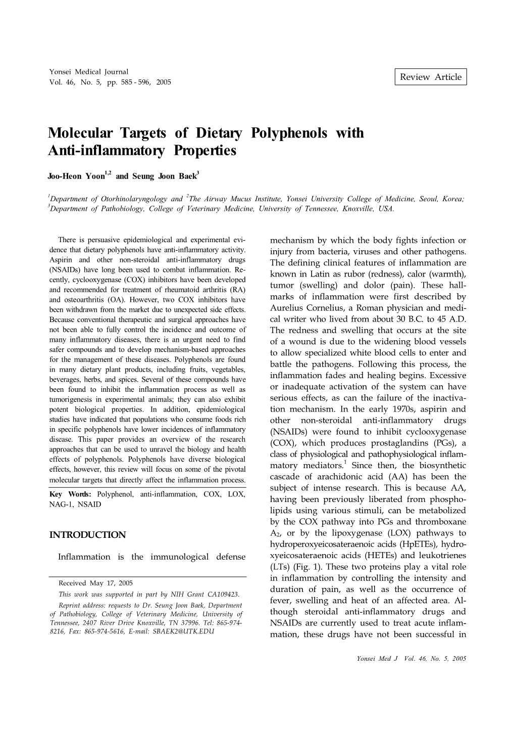 Molecular Targets of Dietary Polyphenols with Anti-Inflammatory Properties