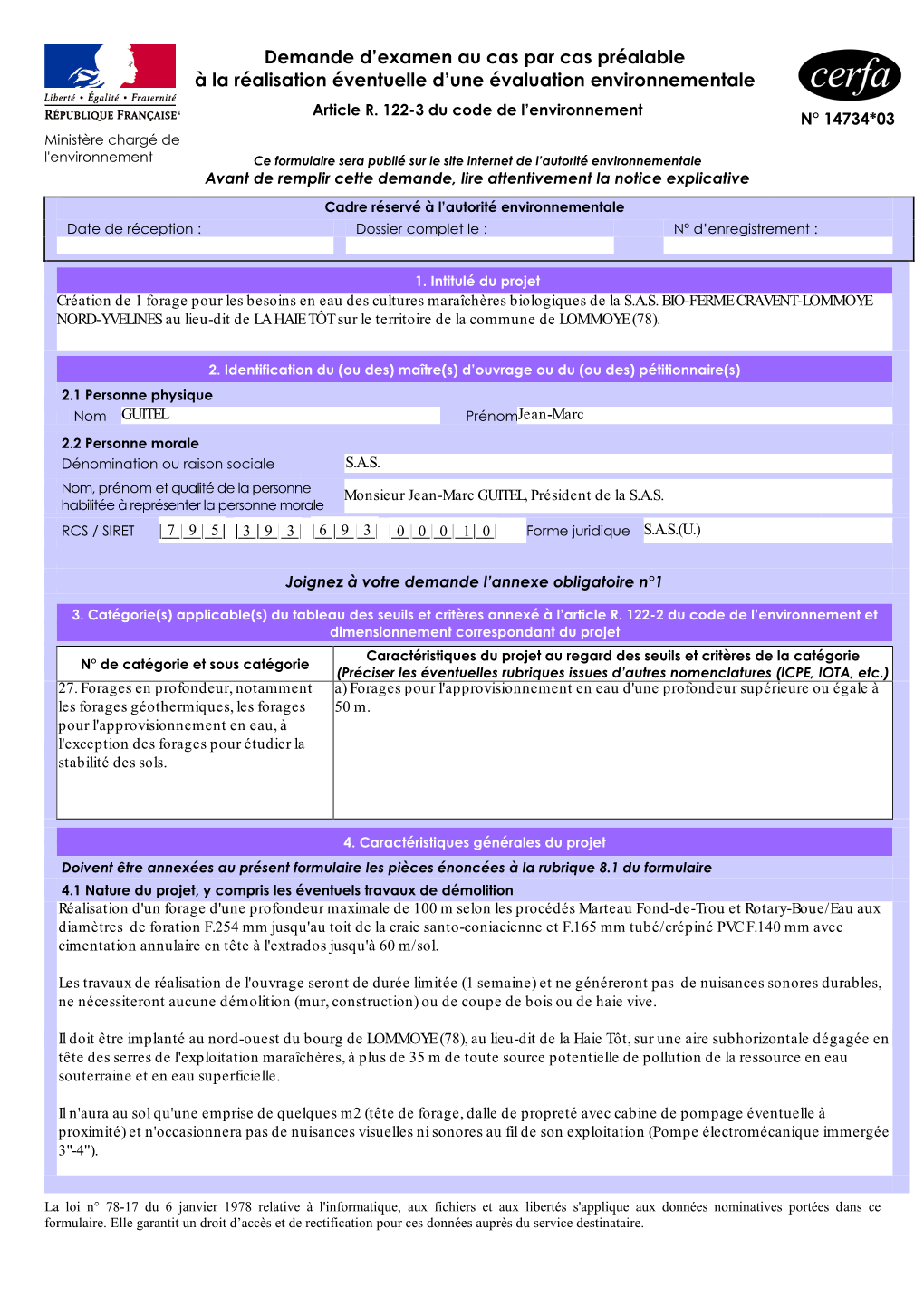 Demande D'examen Au Cas Par Cas Préalable À La Réalisation Éventuelle