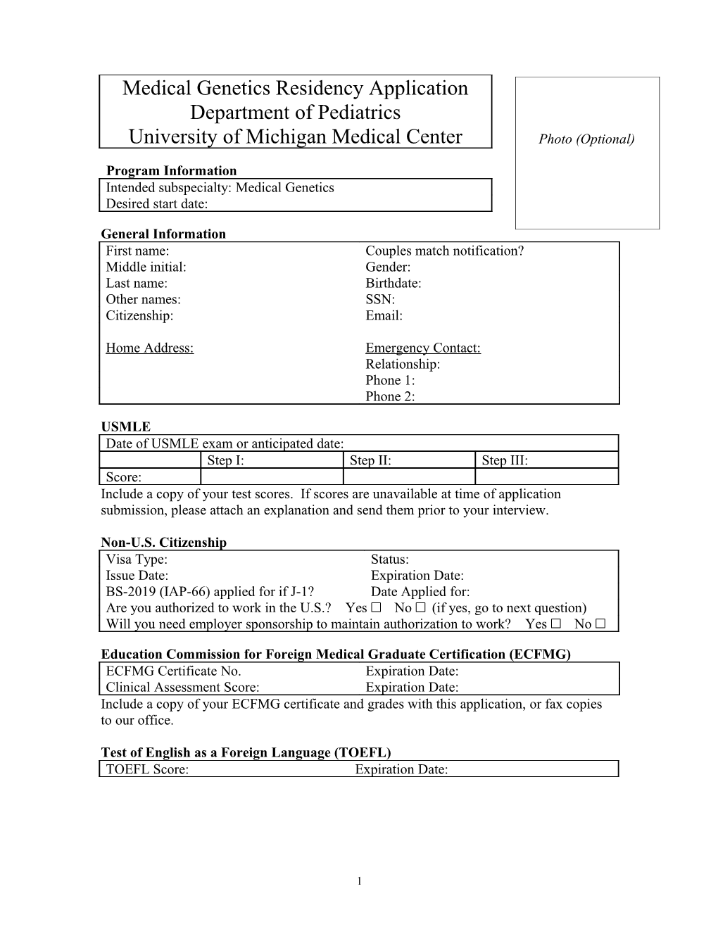 Medical Genetics Residency Application