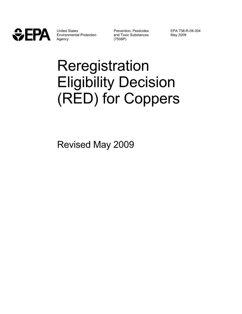 Amended Reregistration Eligibility Decision (RED) for Coppers