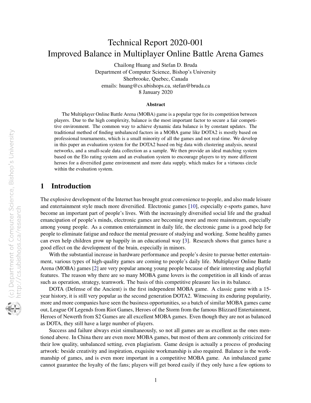 Technical Report 2020-001 Improved Balance in Multiplayer Online Battle