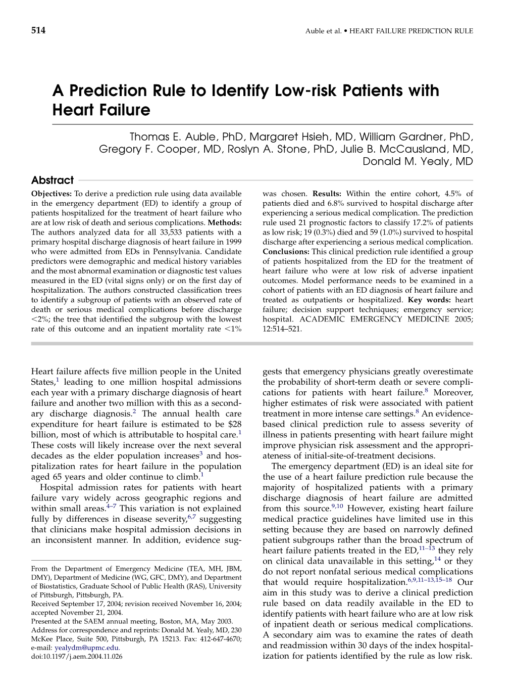 A Prediction Rule to Identify Low-Risk Patients with Heart Failure