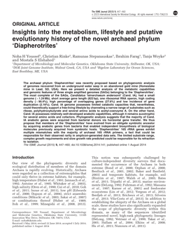Insights Into the Metabolism, Lifestyle and Putative Evolutionary History of the Novel Archaeal Phylum ‘Diapherotrites’