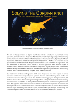 The Aim of This Special Issue on Cyprus Reunification with The