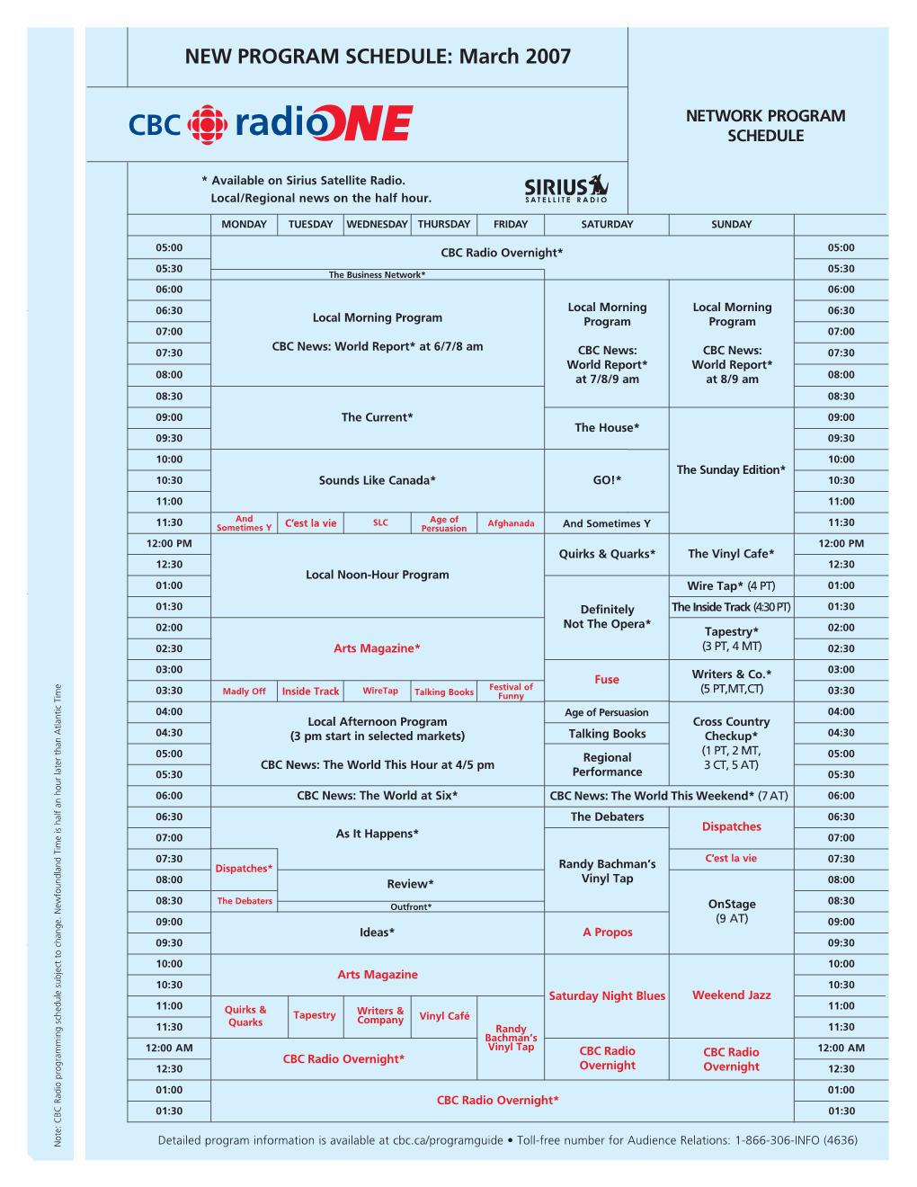 New Network R1 Schedule 06/07