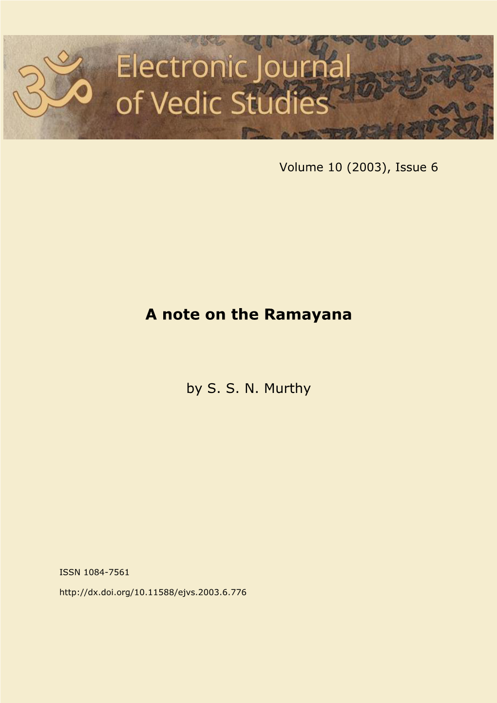 A Note on the Ramayana