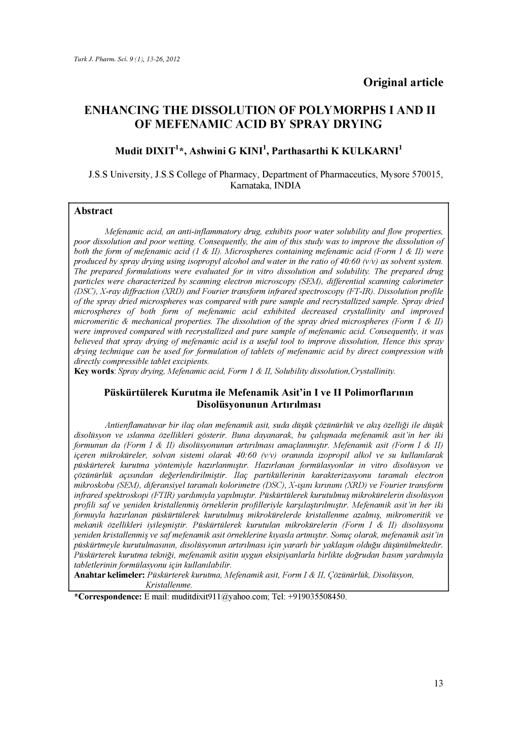 Original Article ENHANCING the DISSOLUTION of POLYMORPHS I