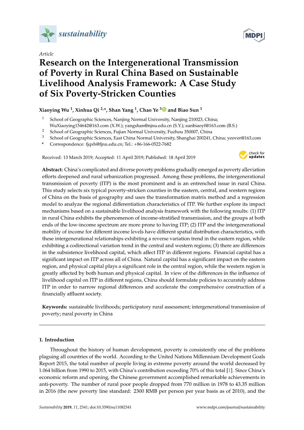 Research on the Intergenerational Transmission of Poverty in Rural China Based on Sustainable Livelihood Analysis Framework
