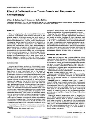 Effect of Defibrination on Tumor Growth and Response to Chemotherapy1
