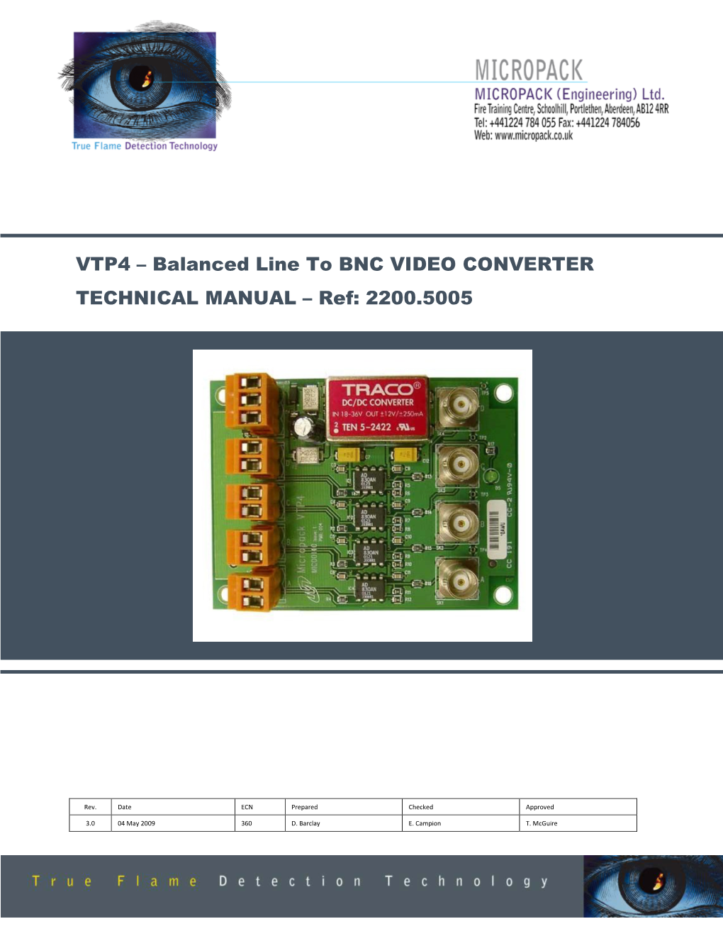 VTP4 – Balanced Line to BNC VIDEO CONVERTER TECHNICAL MANUAL – Ref: 2200.5005