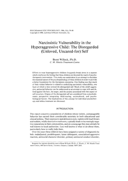 Narcissistic Vulnerability in the Hyperaggressive Child: the Disregarded (Unloved, Uncared-For) Self