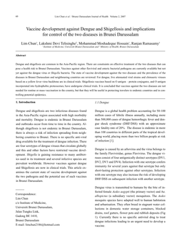 Vaccine Development Against Dengue and Shigellosis and Implications for Control of the Two Diseases in Brunei Darussalam