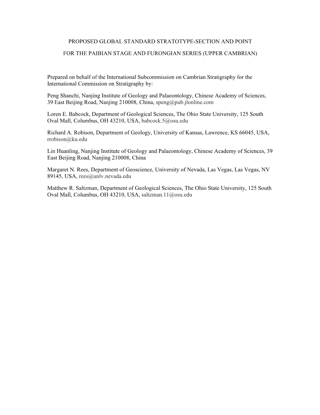 Proposed Global Standard Stratotype-Section and Point