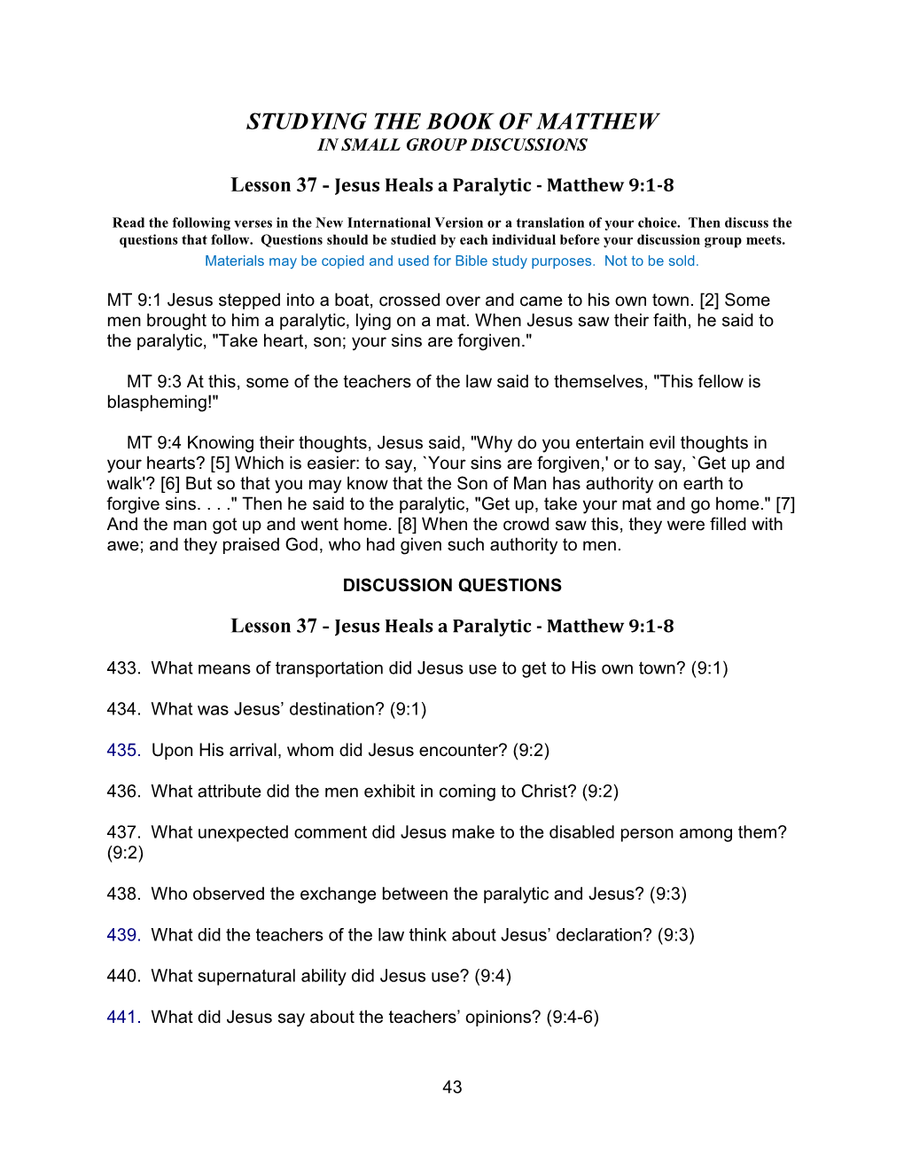 Studying the Book of Matthew in Small Group Discussions