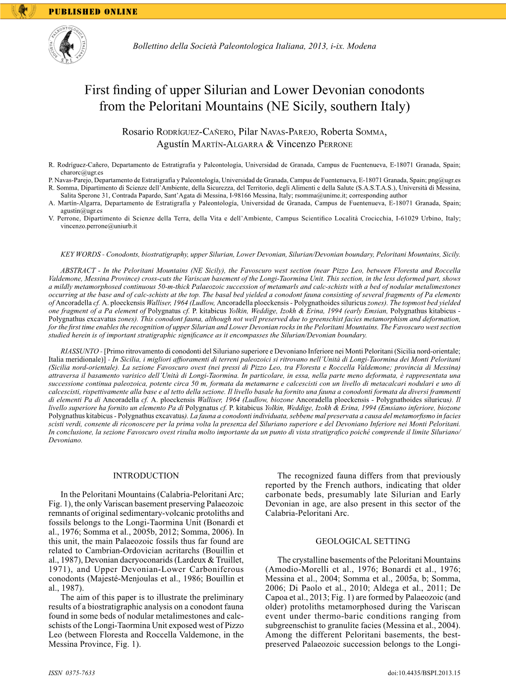 First Finding of Upper Silurian and Lower Devonian Conodonts from the Peloritani Mountains (NE Sicily, Southern Italy)