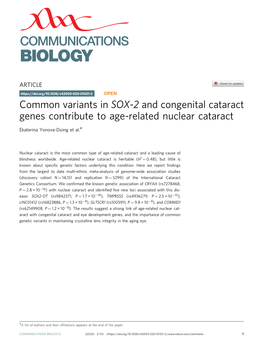 Common Variants in SOX-2 and Congenital Cataract Genes Contribute to Age-Related Nuclear Cataract