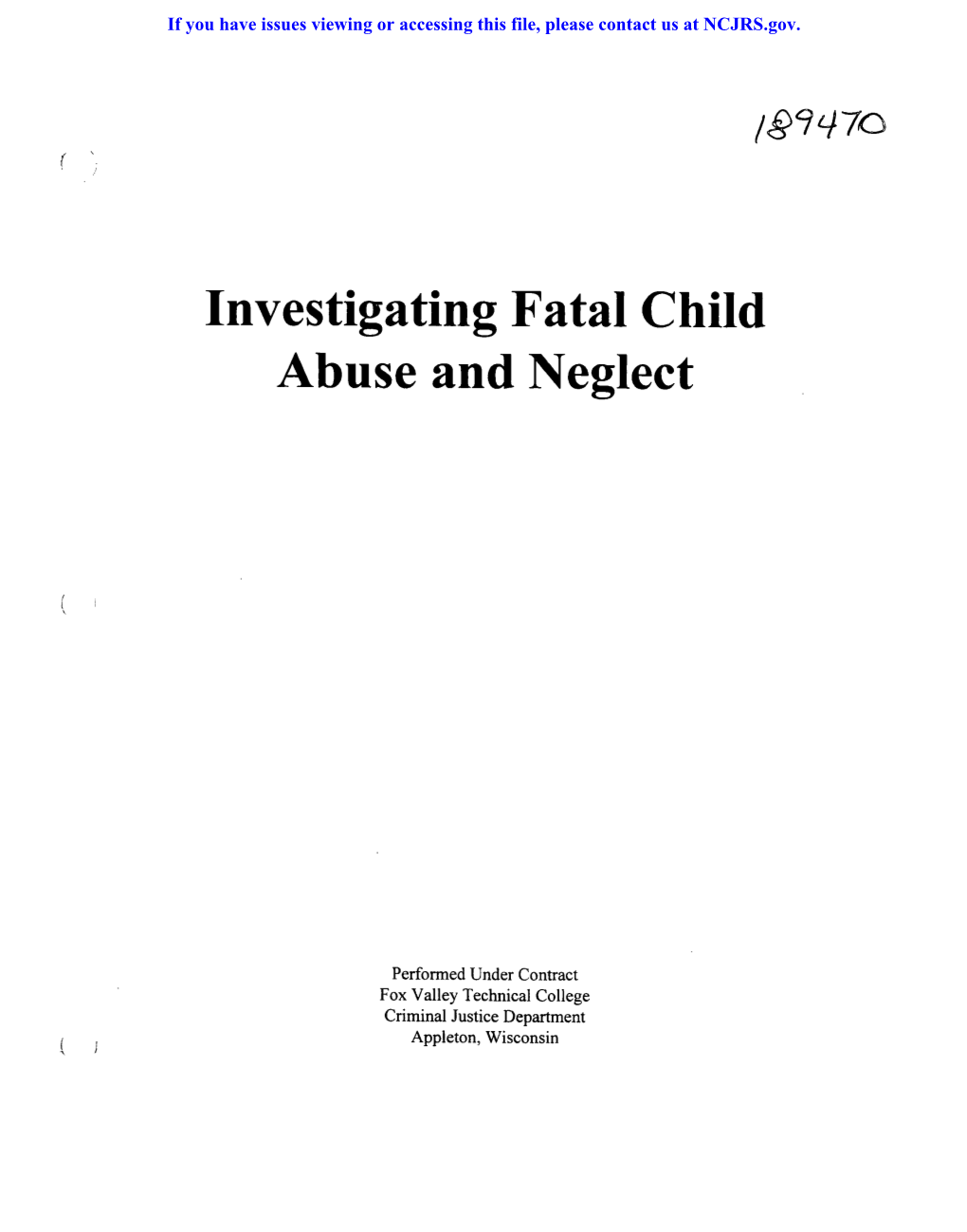 Investigating Fatal Child Abuse and Neglect