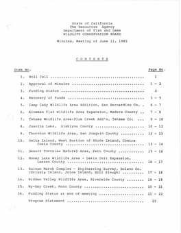 WILDLIFE CONSERVATION BOARD Minutes, Meeting of June 11, 1985