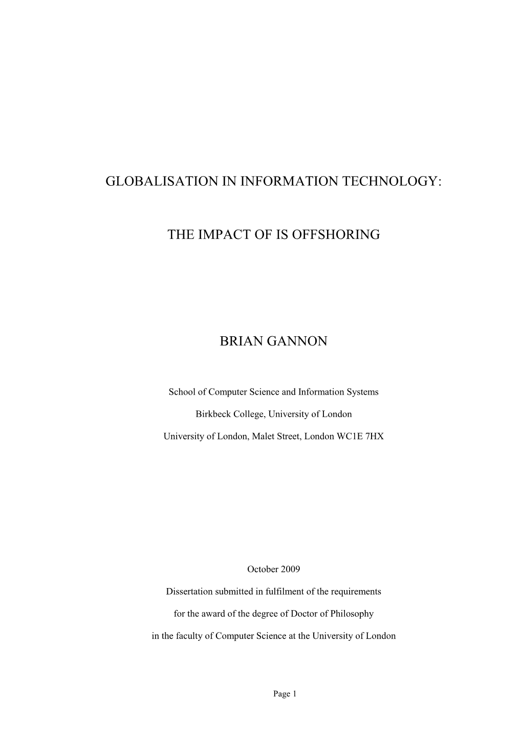 Globalisation in Information Systems: the Impact of IS Offshoring