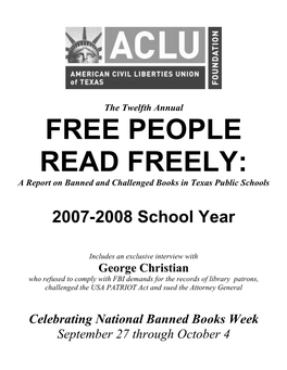 FREE PEOPLE READ FREELY: a Report on Banned and Challenged Books in Texas Public Schools