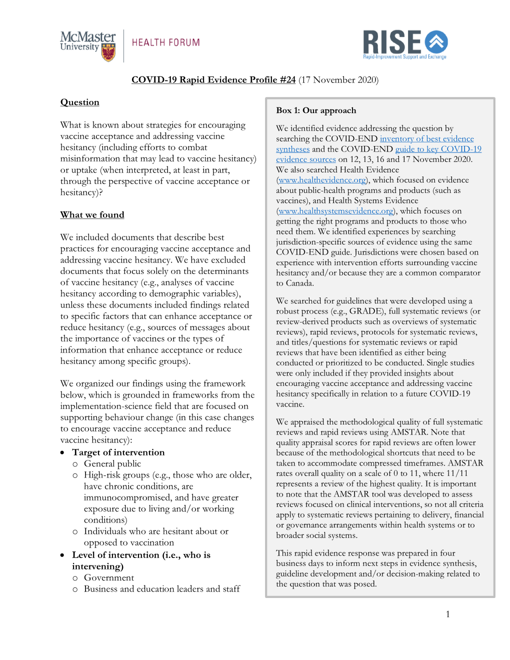 COVID-19 Rapid Evidence Profile #24 (17 November 2020)