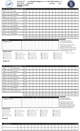 Los Angeles Dodgers(49-42) Vs San Diego Padres(40-54)