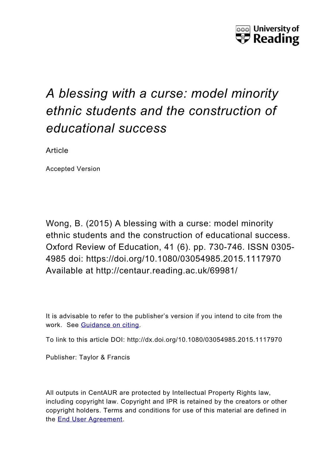 Model Minority Ethnic Students and the Construction of Educational Success