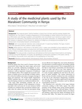 A Study of the Medicinal Plants Used by the Marakwet Community in Kenya Wilson Kipkore1, Bernard Wanjohi2, Hillary Rono3 and Gabriel Kigen4*